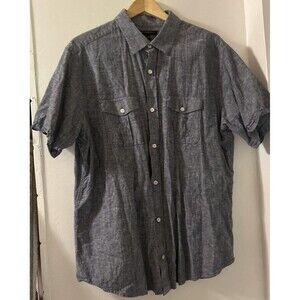 Banana Republic Shirt Mens XL Blue Linen Blend Short Sleeve Button Up Casual